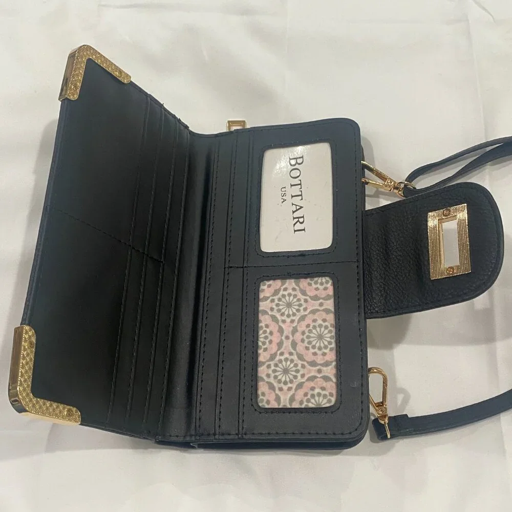 Bottari USA Crossbody Wallet Purse Turnlock Gold Hardware Black OS - Picture 6 of 11